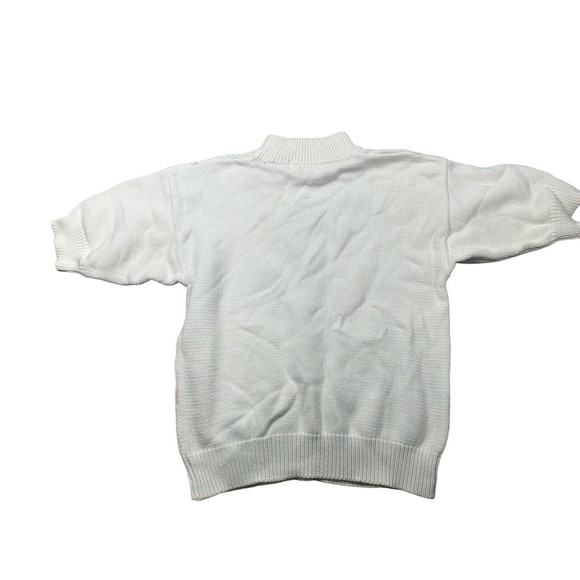 Le Moda Knitwear Small 100% Cotton 1/2 Sleeve 90s Argyle Mock Neck Vintage - Picture 2 of 10